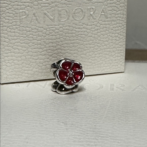 Pandora Jewelry - Pandora great shape Red poppy enamel floral flower design s925 ale stamped charm